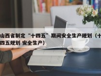 山西省制定“十四五”期间安全生产规划（十四五规划 安全生产）